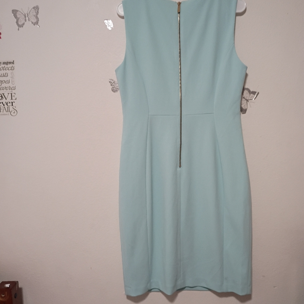 Calvin Klein Sleeveless Mint Sheath Dress with Gold Zip